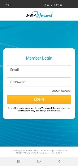 Wallet Wizard App login page